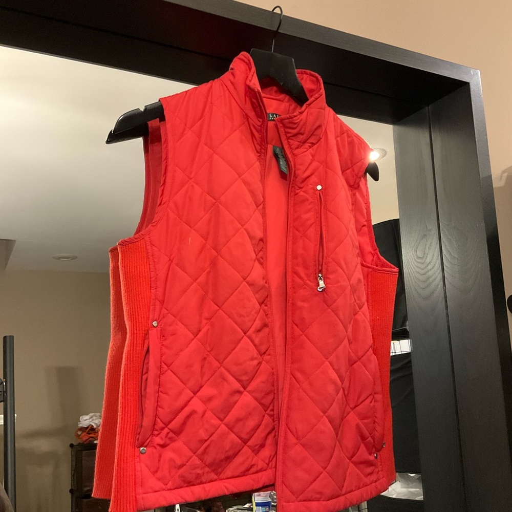 (Sue) B1G1 Lauren Ralph Lauren Red Quilted Vest with High Collar